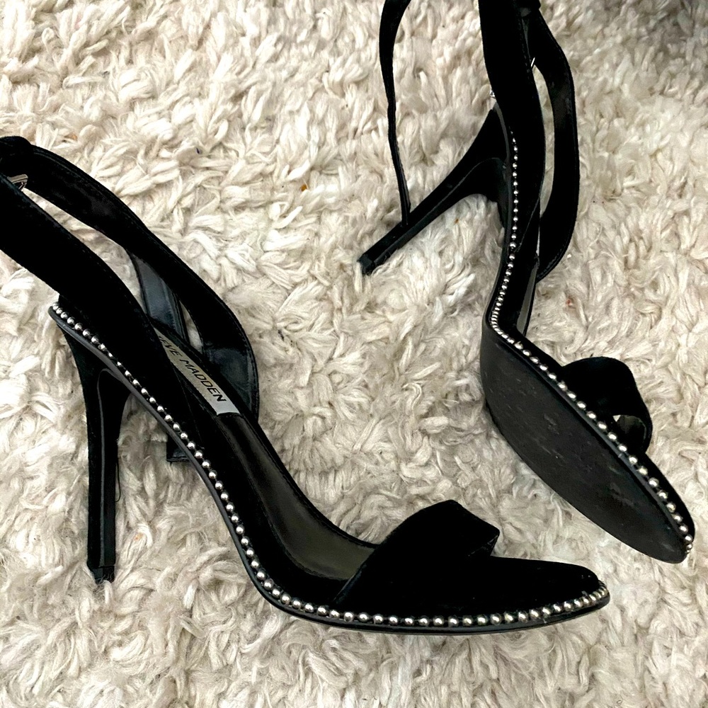 Black studded heeled sandals